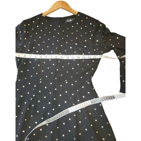 NWT Lulus She's Dot It Going On Gold and Black Polka Dot Dress S - Picture 7 of 11